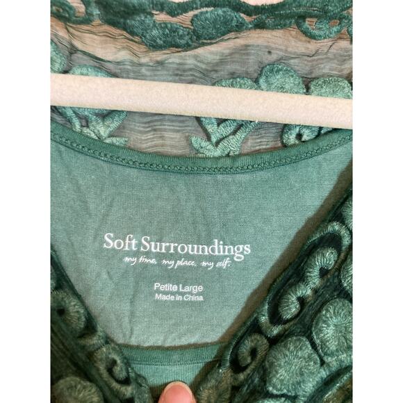 Soft Surroundings Silk Tunic Top Womens Petite Large Green Crinkled Embroidery - Picture 15 of 15